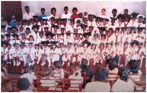 Graduation exercises were always a source of pride and satisfaction. This photo is at St Mary’s Nursery (Catholic) in the ‘90s. Mrs. Bollers stands in the back row (second from left)